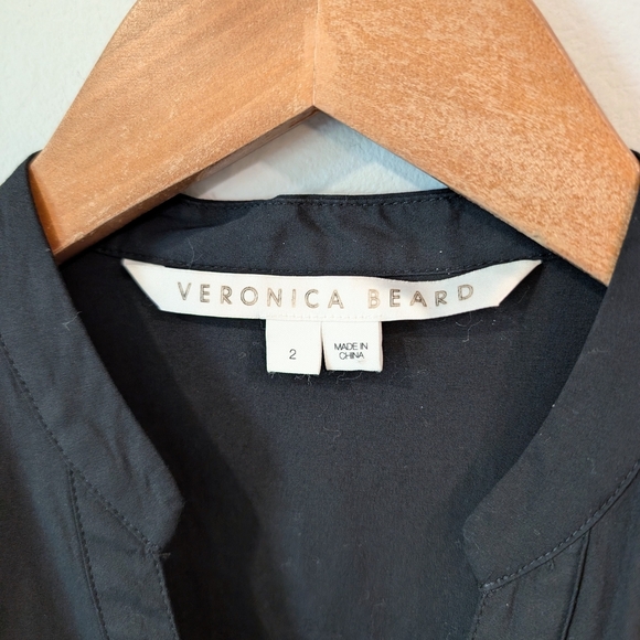 Veronica Beard Black Button-Down Ruched Shirt  Dress - Picture 3 of 6